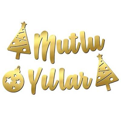 Mutlu Yıllar Altın Kaligrafi Banner Süs - 1