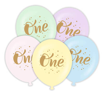 ONE 1 Yaş Altın Renk Baskılı Latex Balon 10 Adet - 1