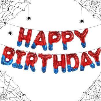 Örümcek Ağı Desenli Mavi Kırmızı Happy Birthday Folyo Balon Set - 1