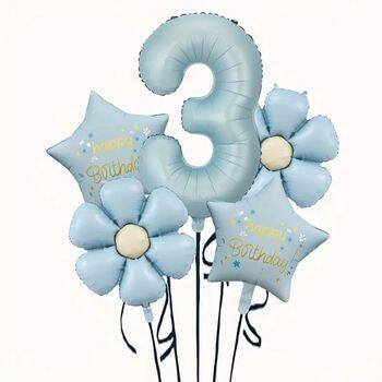 Papatya Mavi Happy Birthday 1 den 9 Yaş Folyo Balon Set - 4
