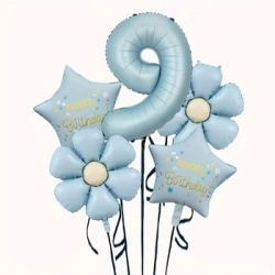 Papatya Mavi Happy Birthday 1 den 9 Yaş Folyo Balon Set - 10