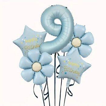 Papatya Mavi Happy Birthday 1 den 9 Yaş Folyo Balon Set - 10