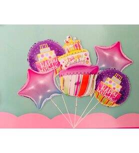 Pastalı Happy Birthday Folyo Balon Set