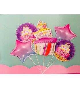 Pastalı Happy Birthday Folyo Balon Set - 1