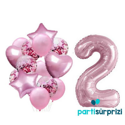 Pembe 2 Yaş Folyo Balon Set - 1