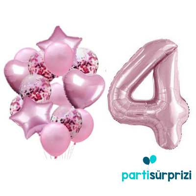 Pembe 4 Yaş Folyo Balon Set - 1