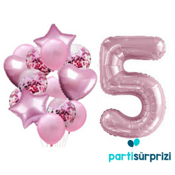 Pembe 5 Yaş Folyo Balon Set - Parti Sürprizi