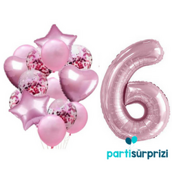 Pembe 6 Yaş Folyo Balon Set - Parti Sürprizi
