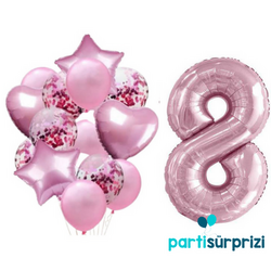 Pembe 8 Yaş Folyo Balon Set - Parti Sürprizi