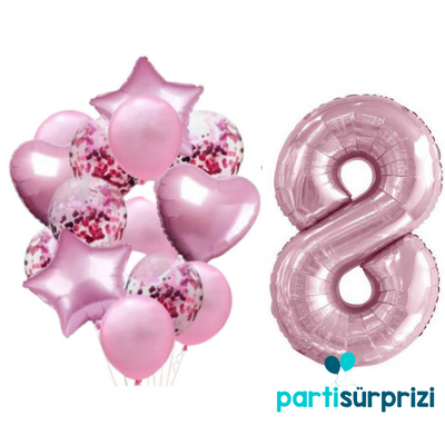 Pembe 8 Yaş Folyo Balon Set - 1