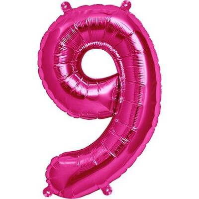 Pembe 9 Rakam Folyo Balon 40 cm 1 Adet - 1