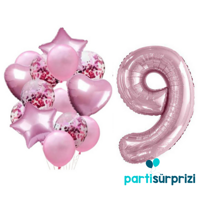 Pembe 9 Yaş Folyo Balon Set - 1