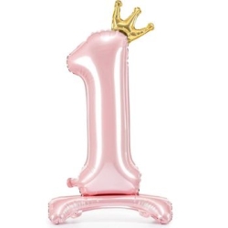 Pembe Ayaklı 1 Rakam Folyo Balon Gold Taçlı 1 Adet - Parti Sürprizi