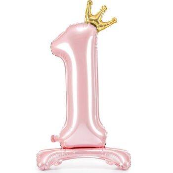 Pembe Ayaklı 1 Rakam Folyo Balon Gold Taçlı 1 Adet - 1