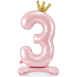 Pembe Ayaklı 3 Rakam Folyo Balon Gold Taçlı 1 Adet - Parti Sürprizi
