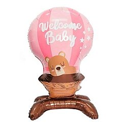 Pembe Ayaklı Welcome Ayıcıklı Folyo Balon 1 Adet - Parti Sürprizi