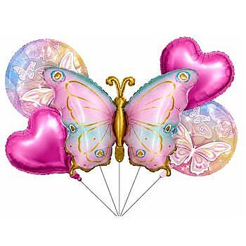 Pembe Gold Kelebek Happy Birthday Folyo Balon Set - 1
