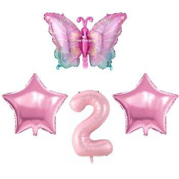 Pembe Kelebekli 2 Yaş Folyo Balon Set - 1