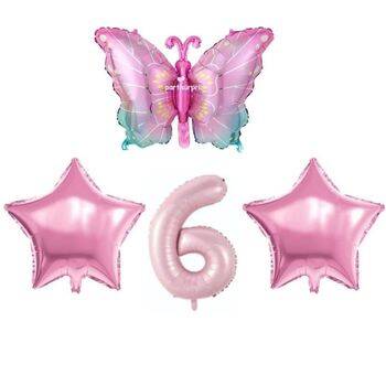 Pembe Kelebekli 6 Yaş Folyo Balon Set - 1