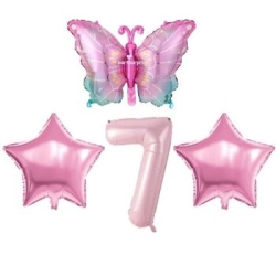 Pembe Kelebekli 7 Yaş Folyo Balon Set - Parti Sürprizi