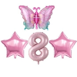 Pembe Kelebekli 8 Yaş Folyo Balon Set - Parti Sürprizi