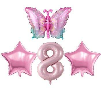 Pembe Kelebekli 8 Yaş Folyo Balon Set - 1