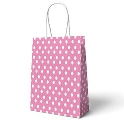 Pembe Puanlı Büküm Saplı 6 Adet Hediye Çantası 22 x 24 cm - Parti Sürprizi