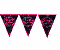 Pembe Siyah Happy Birthday flama Bayrak Afiş - Parti Sürprizi