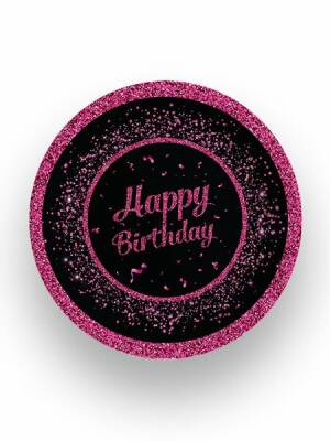 Pembe Siyah Happy Birthday Karton Tabak 8 Adet - 1