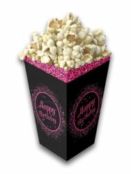 Pembe Siyah Happy Birthday Mısır Kutusu 8 Adet - Parti Sürprizi