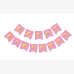 Pembe Üzeri Gold Happy Bırthday Yaldızlı Harf Banner - Parti Sürprizi