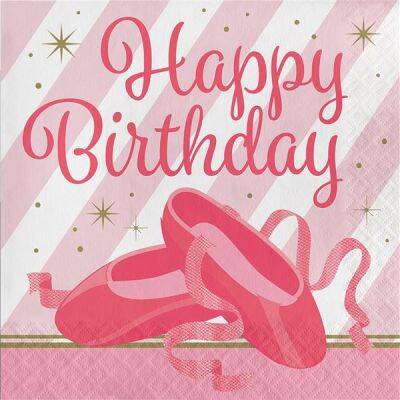 Pırıltılı Balerin Teması Happy Birthday Peçete 16 Adet - 1