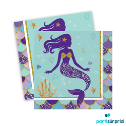 Pırıltılı Deniz Kızı Peçete 16 Adet - Parti Sürprizi