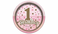 Pırıltılı 1 Yaş Pembe Tabak 8 Adet - Parti Sürprizi