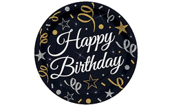 Pırıltılı Happy Bırthday Teması Tabak 8 Adet - Parti Sürprizi