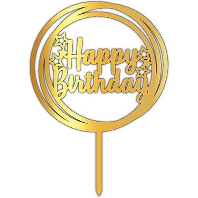 Pleksi Pasta Üzeri Gold Happy Bırthday Yazı