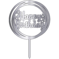 Pleksi Pasta Üzeri Gümüş Happy Bırthday Yazı - Parti Sürprizi