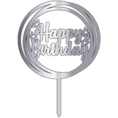 Pleksi Pasta Üzeri Gümüş Happy Bırthday Yazı - 1