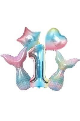 Rainbow Deniz Kızı Kuyruğu 1 Yaş Folyo Balon Set