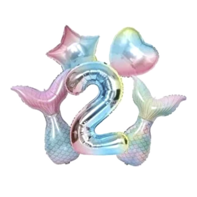 Rainbow Deniz Kızı Kuyruğu 2 Yaş Folyo Balon Set