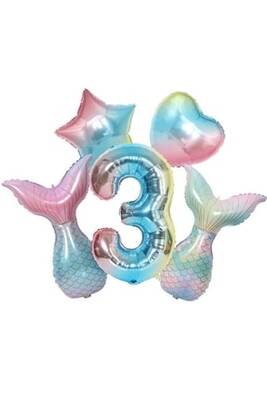 Rainbow Deniz Kızı Kuyruğu 3 Yaş Folyo Balon Set