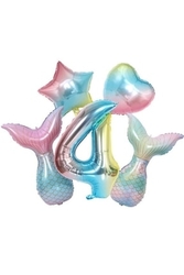 Rainbow Deniz Kızı Kuyruğu 4 Yaş Folyo Balon Set - Parti Sürprizi