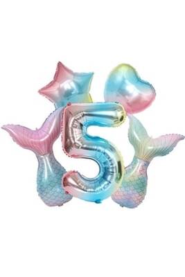 Rainbow Deniz Kızı Kuyruğu 5 Yaş Folyo Balon Set