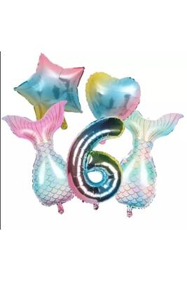 Rainbow Deniz Kızı Kuyruğu 6 Yaş Folyo Balon Set - 1
