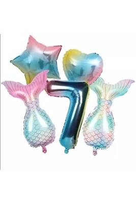 Rainbow Deniz Kızı Kuyruğu 7 Yaş Folyo Balon Set - 1