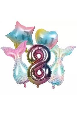 Rainbow Deniz Kızı Kuyruğu 8 Yaş Folyo Balon Set