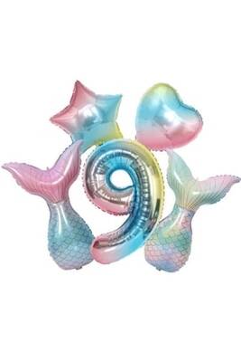 Rainbow Deniz Kızı Kuyruğu 9 Yaş Folyo Balon Set