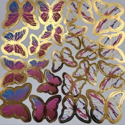 Renkli Gold Varaklı Kelebek Pasta Dekor Süs 42 Adet - Parti Sürprizi