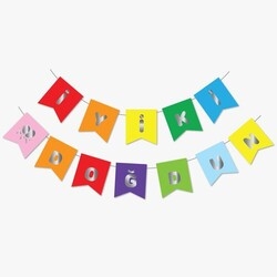 Renkli Gümüş Yaldızlı İyi ki Doğdun Bayrak Afiş - Parti Sürprizi