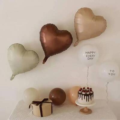 Retro Bej, Krem Ve Karamel Kalp Balon Folyo 3 Adet - 1
